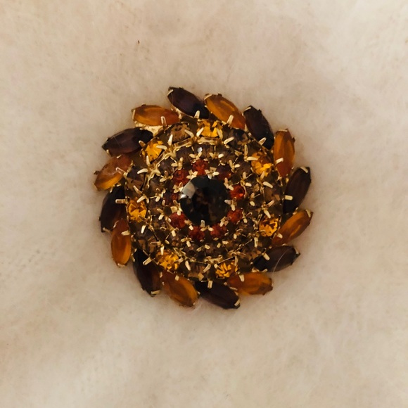 1950s-60s Vintage Amber & Brown rhinestone Brooch Retro. Beautiful and classy - Picture 3 of 4